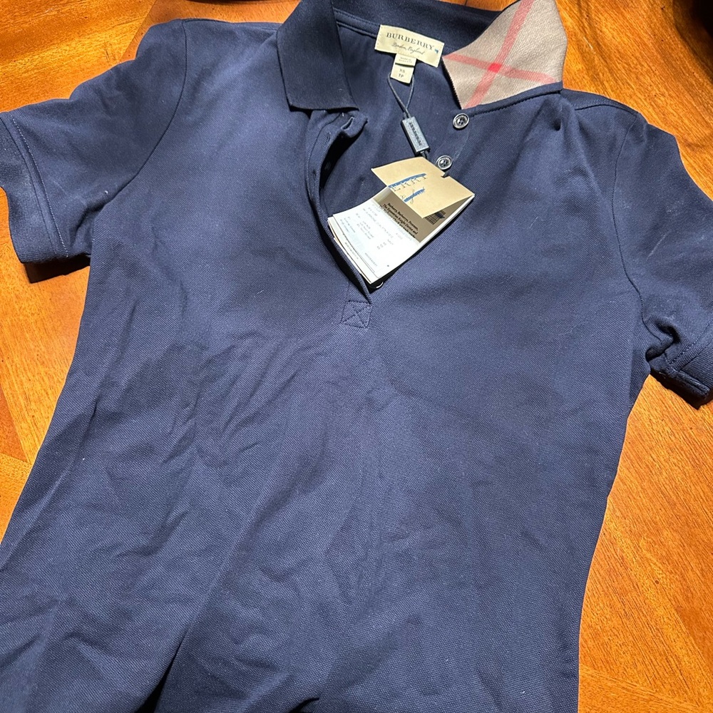 Burberry Dark Blue Polo with Check Collar